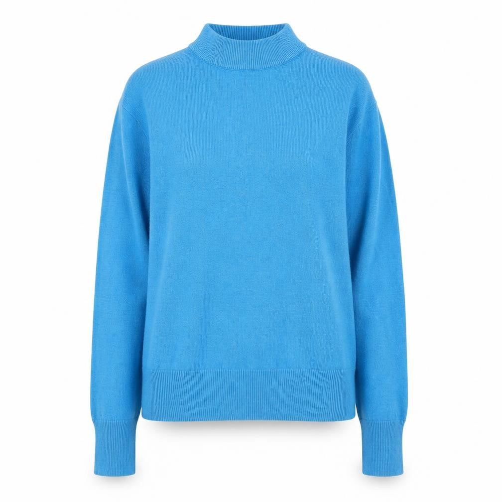 Front view of Emrico women’s blue jumper, size UK 14