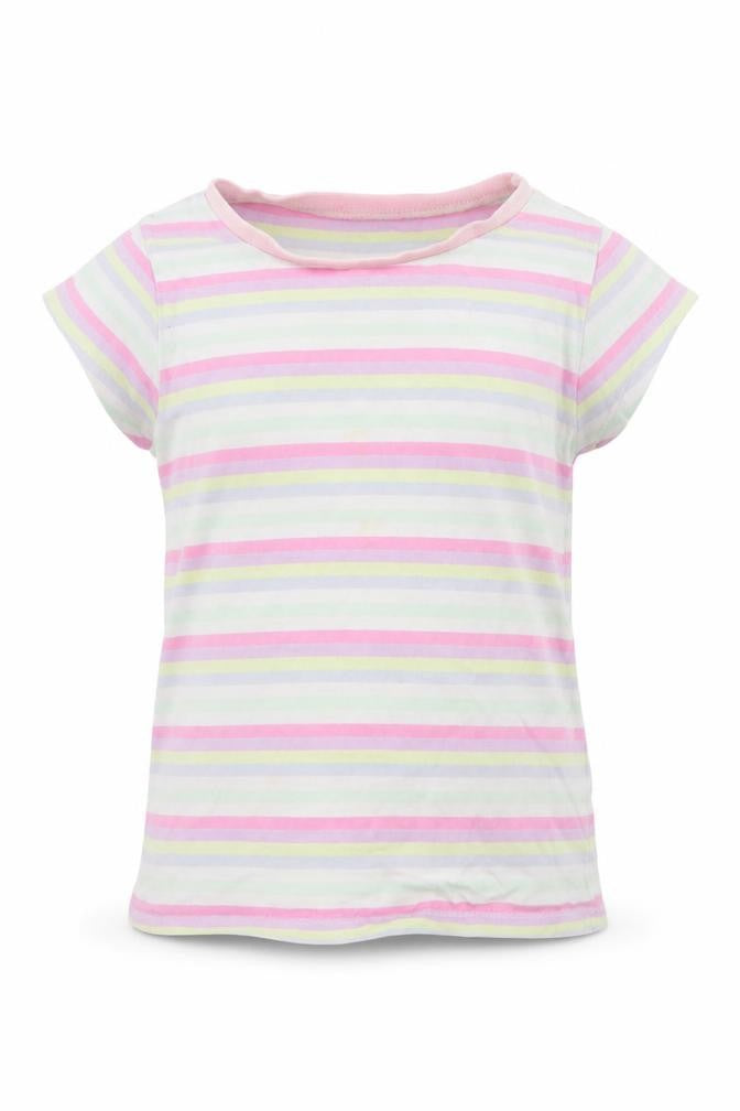 Front view of George girls’ multicoloured striped basic t-shirt, size 2-3, years