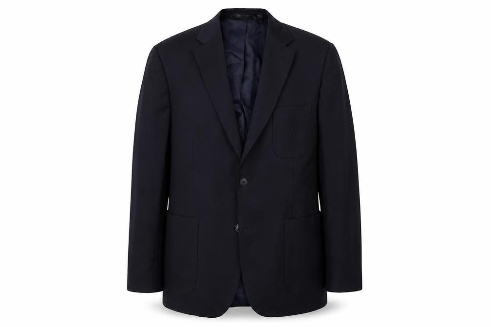 Front view of Marks & Spencer women’s blue jacket suit jacket, size UK 12