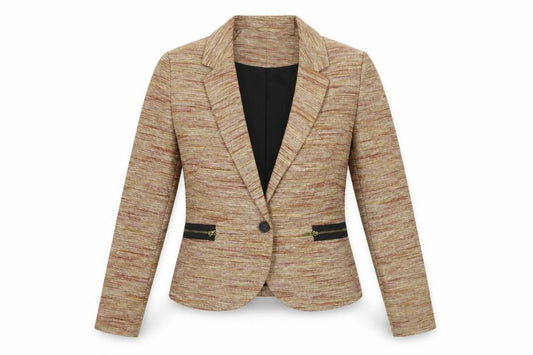 Front view of Next women’s beige striped jacket blazer, size UK 10