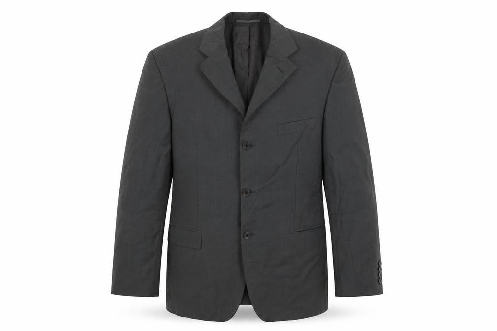 Front view of Isabella Rossellini men’s grey jacket blazer, size 38