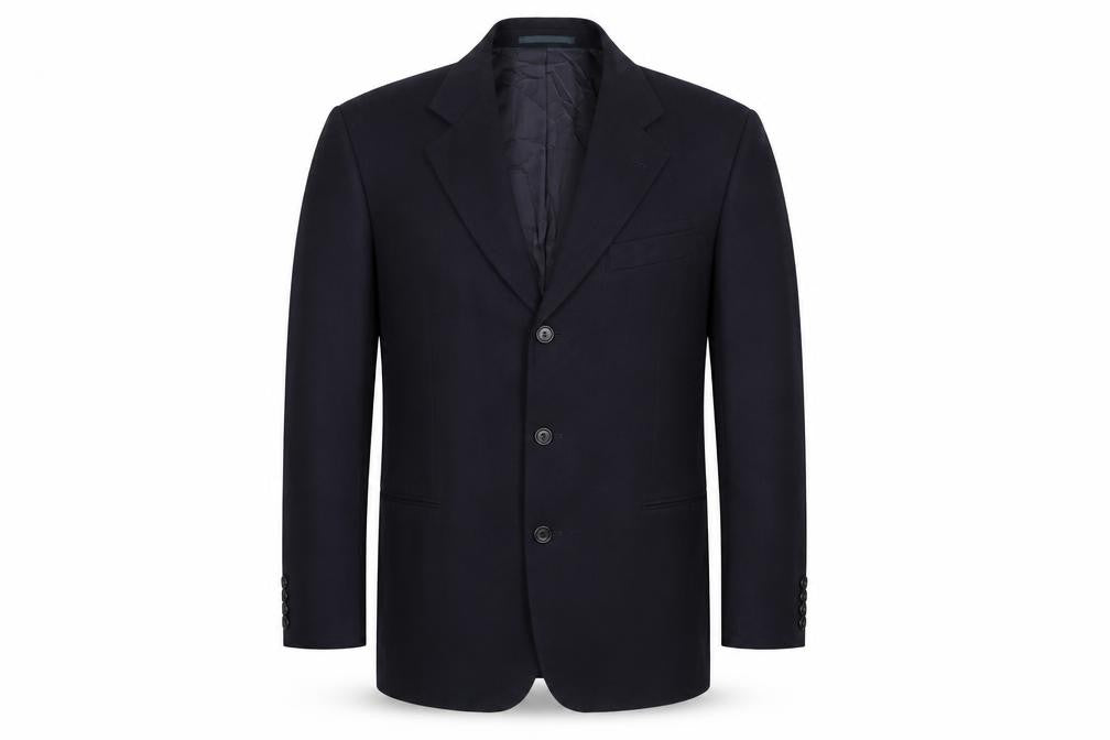 Front view of Preworn men’s blue jacket blazer, 17-inch leg