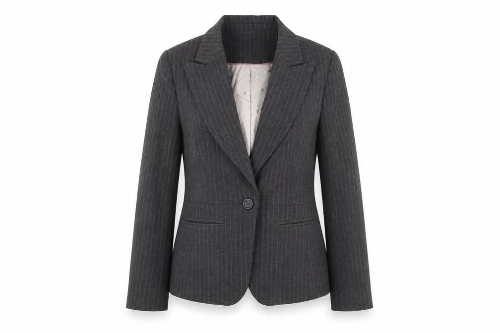 Front view of The Collection women’s grey striped jacket blazer, size UK 8
