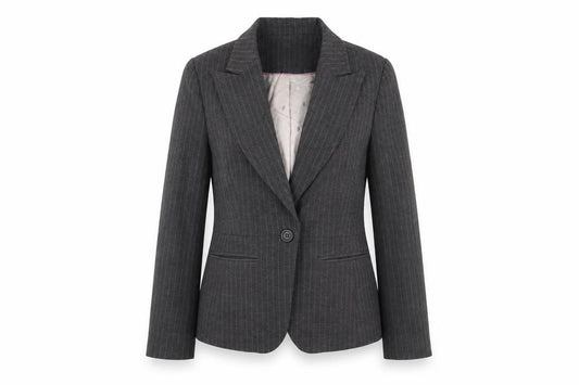 Front view of The Collection women’s grey striped jacket blazer, size UK 8