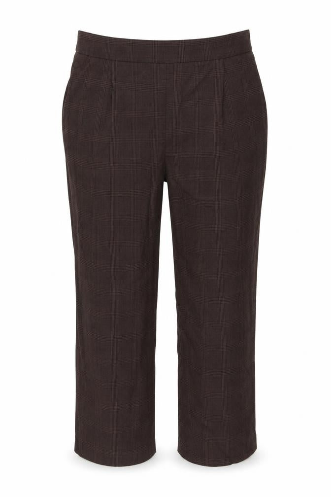 Front view of H&M women’s brown capri trousers, size UK 44, 25.5-inch leg