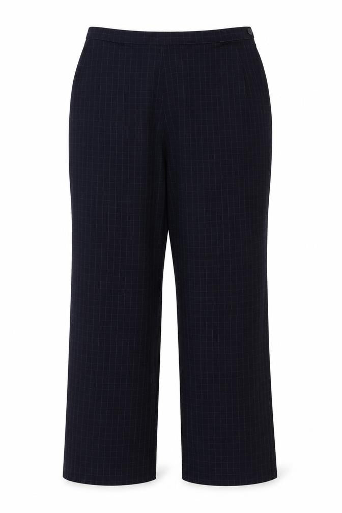 Front view of Marks & Spencer women’s blue trousers, size UK 16, 26-inch leg