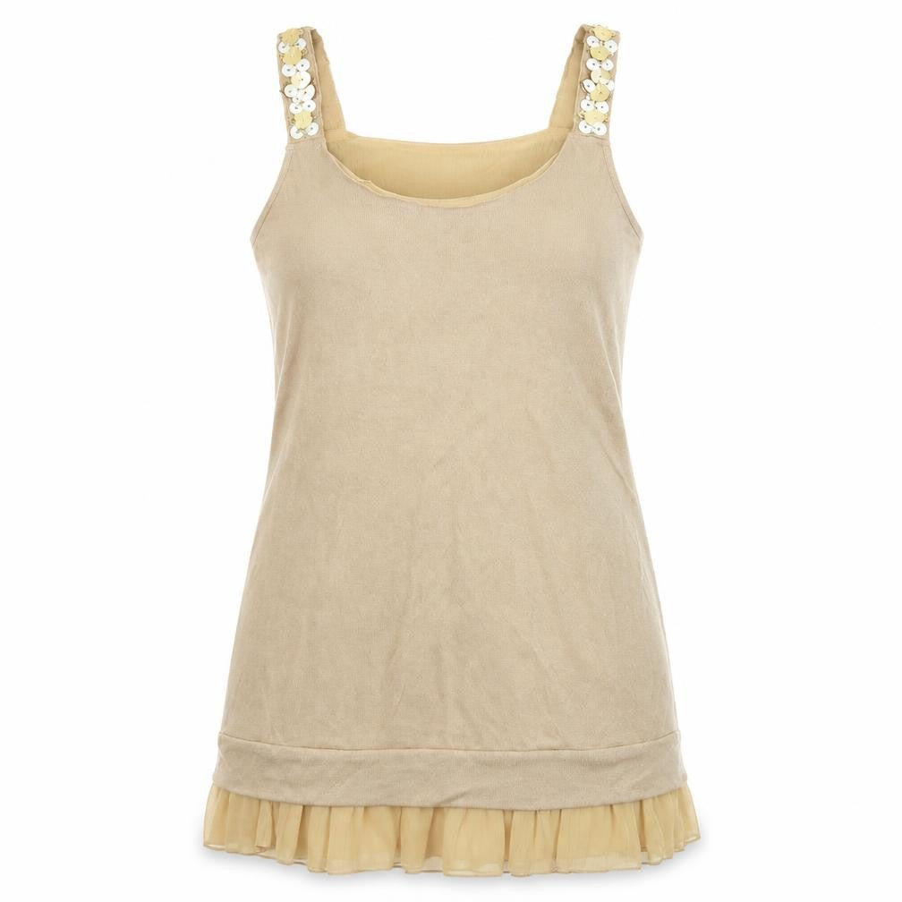 Front view of PussyCat women’s beige basic tank, size S
