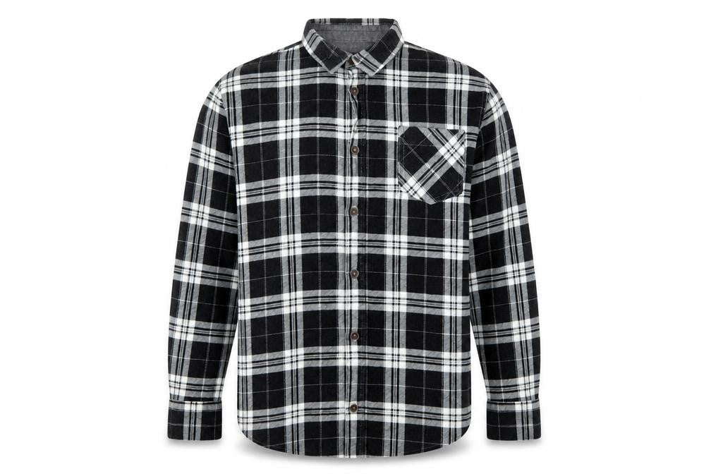 Front view of Brave Soul men’s grey check button-up, size M