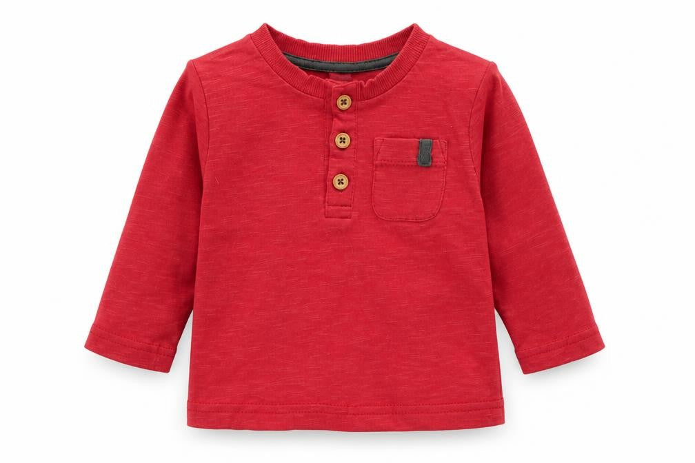 Front view of Nutmeg Baby Red Basic T-Shirt, size 6-9, Months