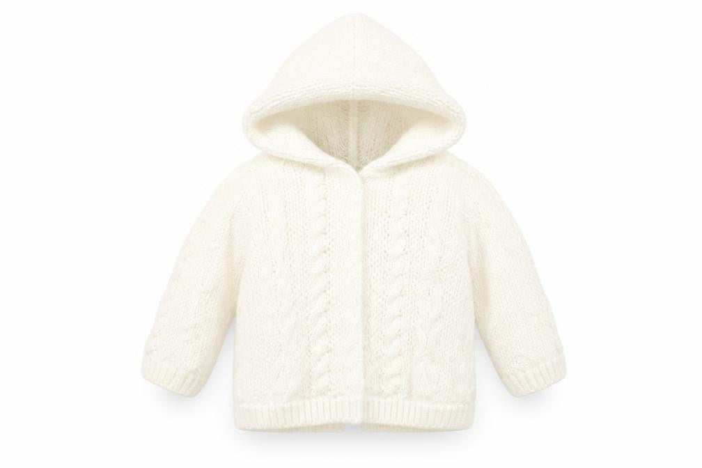 Front view of Tu Baby White Basic Coat Coatigan, size 0-3, Months