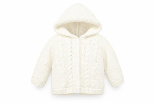 Front view of Tu Baby White Basic Coat Coatigan, size 0-3, Months