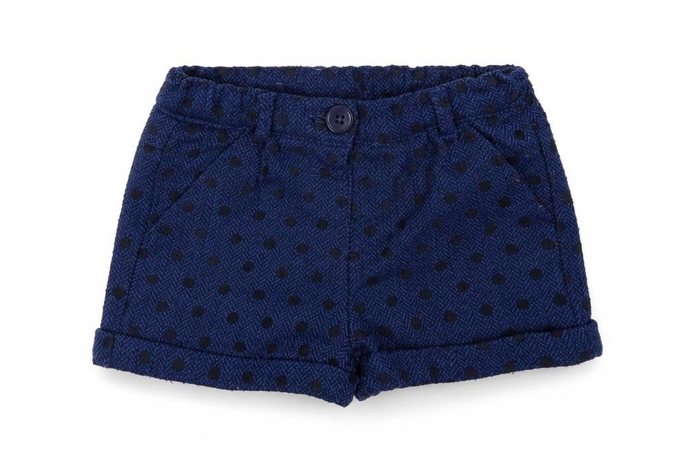 Front view of Young Dimension boys’ blue polka dot utility shorts, size 2-3, years
