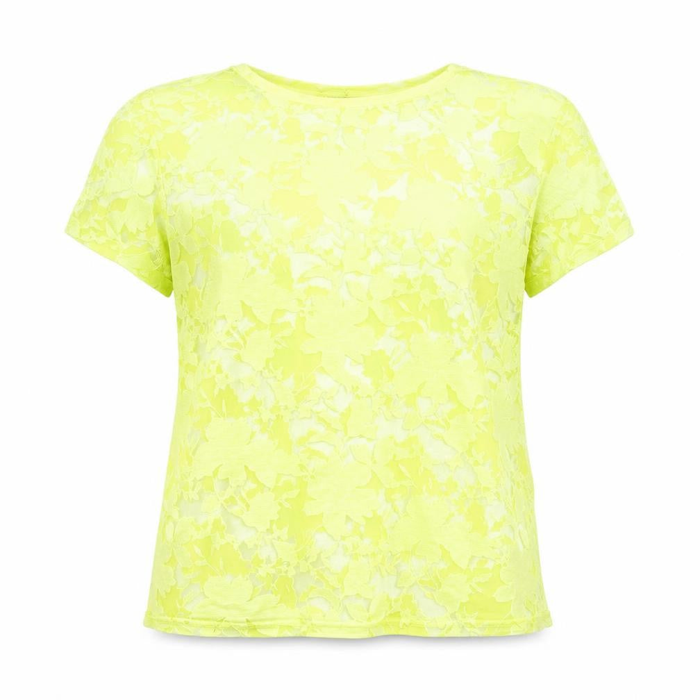Front view of New Look women’s yellow floral basic t-shirt, size UK 12