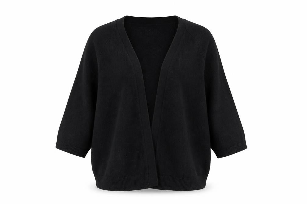 Front view of New Look women’s black knit cardigan jumper, size UK 10