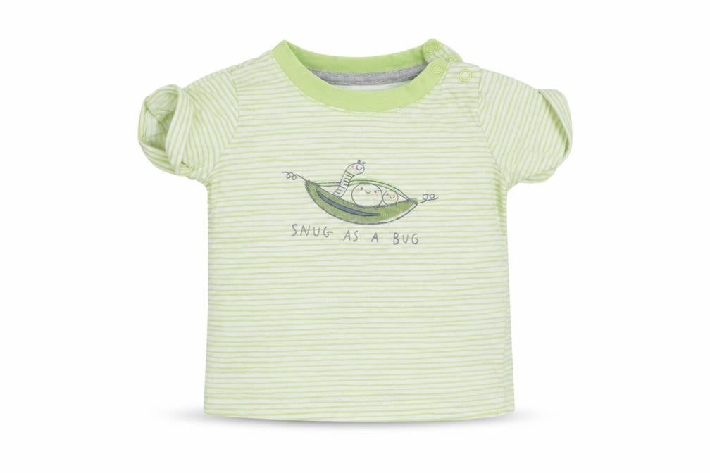 Front view of Mothercare Baby Green Striped Basic T-Shirt, size 3-6, Months
