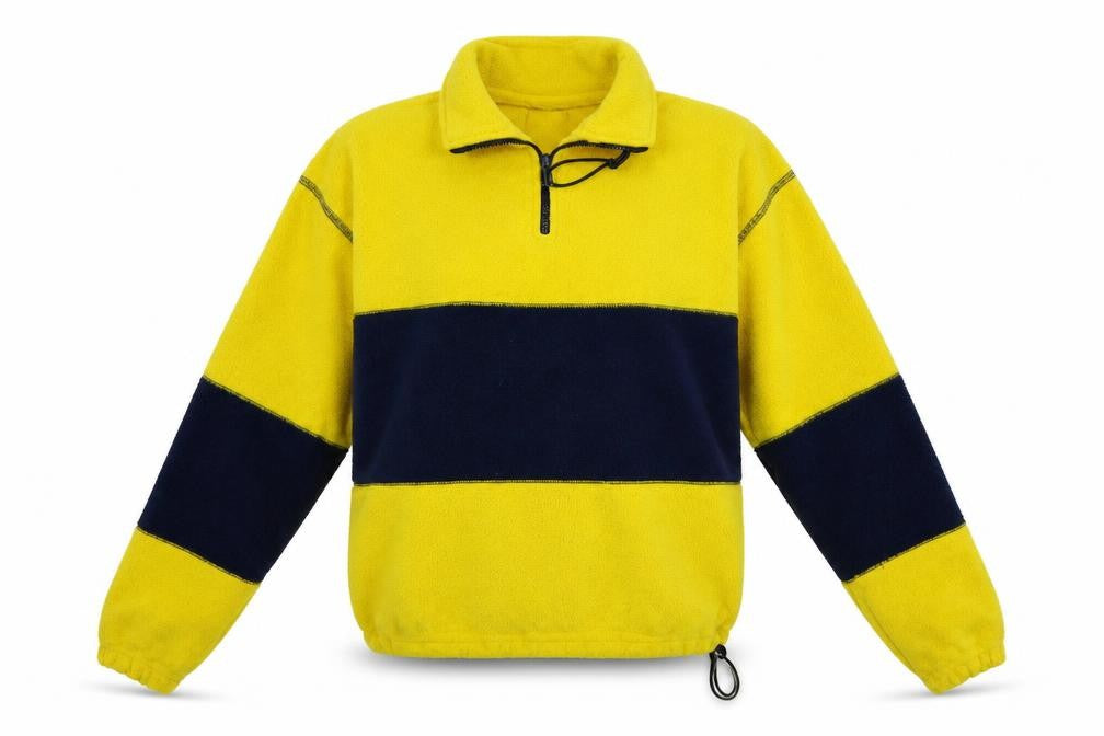 Front view of WPS women’s yellow striped pullover sweatshirt, size M
