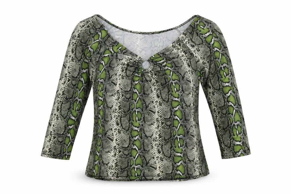 Front view of Dorothy Perkins women’s green animal print basic blouse, size UK 14