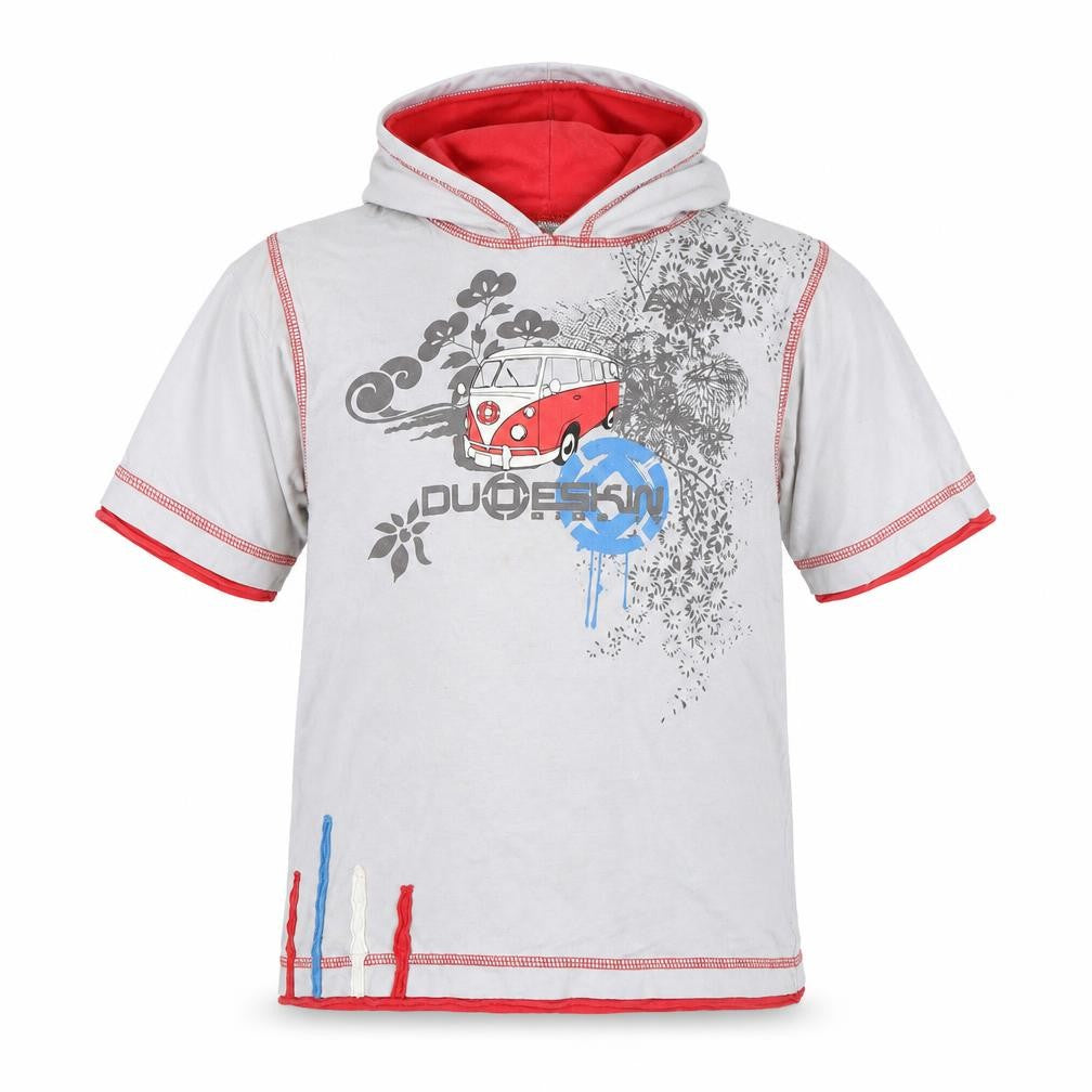 Front view of Dudeskin boys’ grey basic t-shirt, size 6-7, years