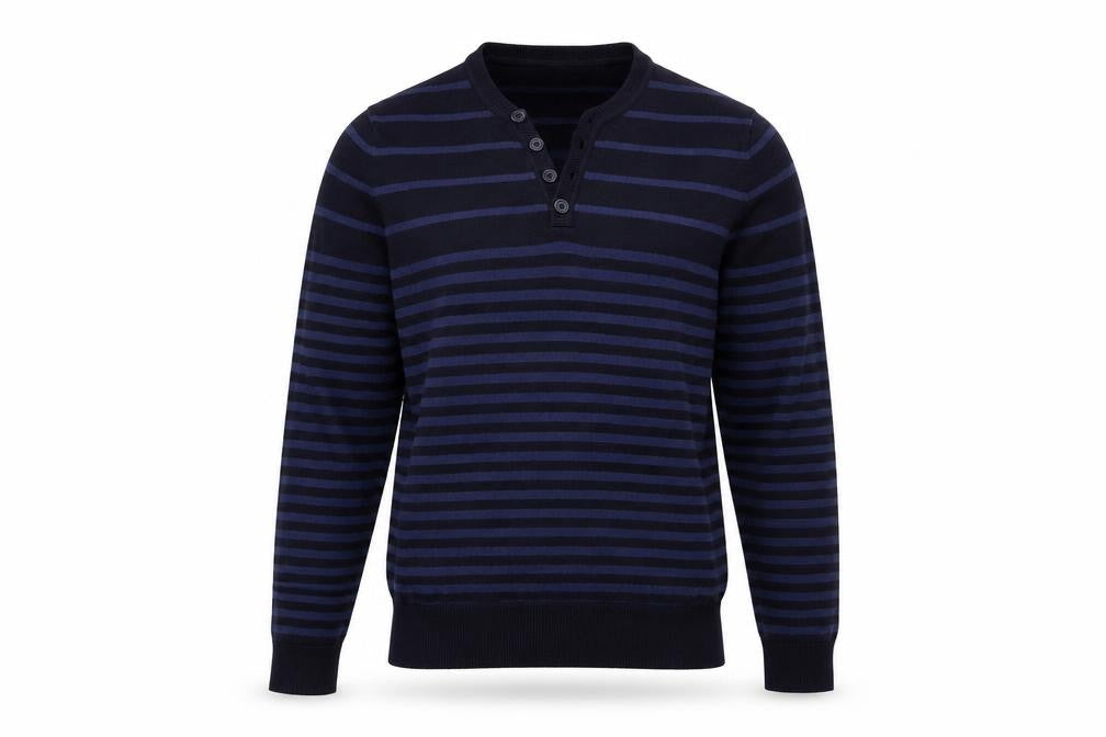 Front view of F&F men’s blue striped jumper, size S
