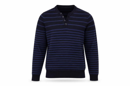 Front view of F&F men’s blue striped jumper, size S