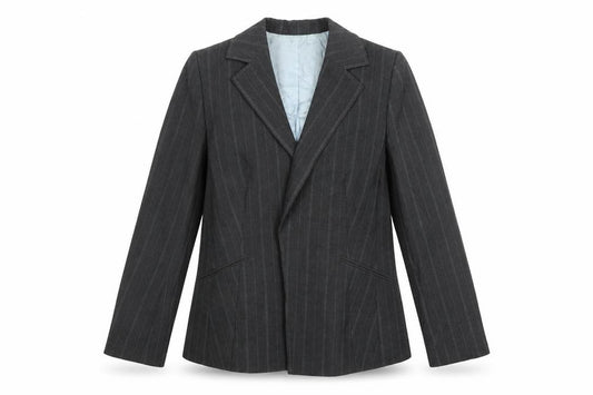 Front view of Planet women’s grey striped jacket blazer, size UK 12