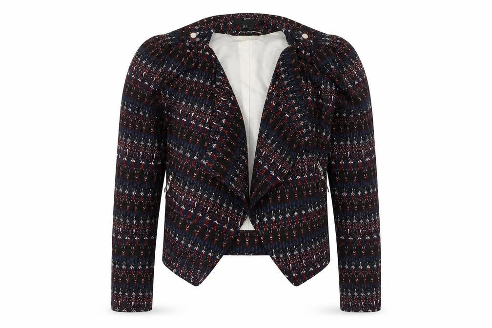 Front view of H&M women’s blue jacket, size UK 8