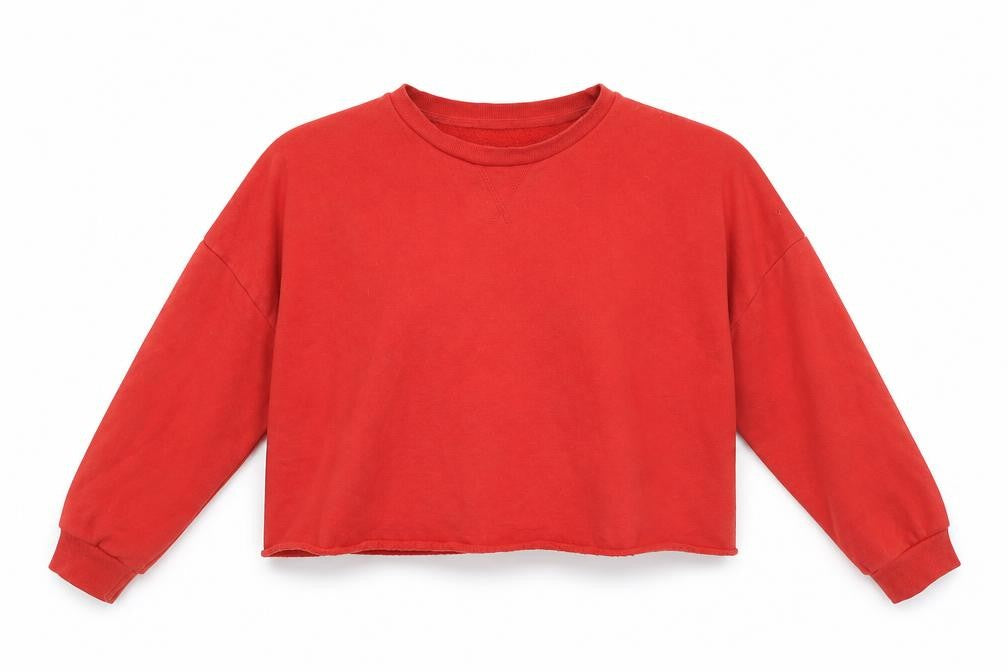 Front view of Primark women’s red pullover sweatshirt, size UK 18, - cropped