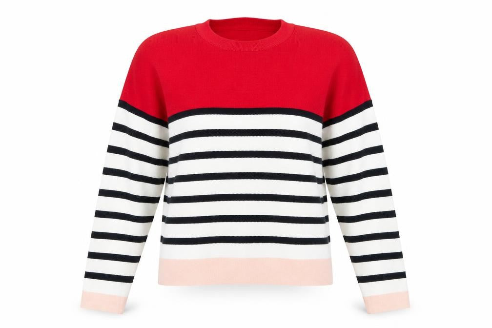 Front view of New Look women’s multicoloured striped henley jumper, size S