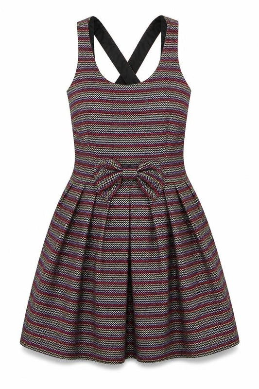 Front view of Topshop women’s multicoloured striped a-line, size UK 8