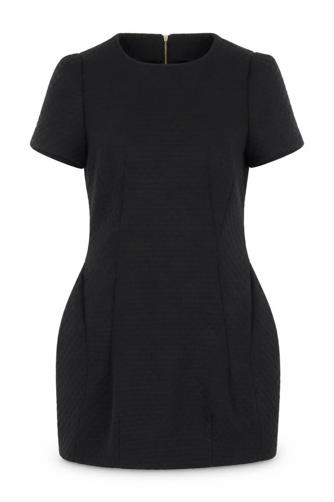 Front view of ribbon women’s black tunic jumper, size UK 8