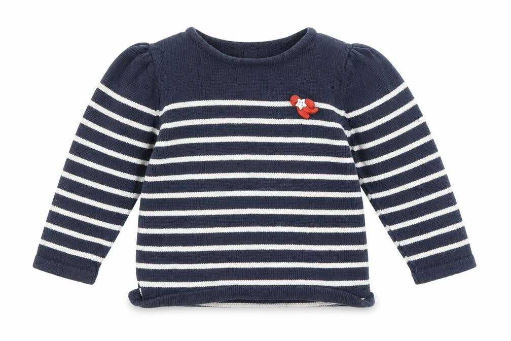 Front view of Vertbaudet Baby Blue Spotted jumper, size 9-12, Months