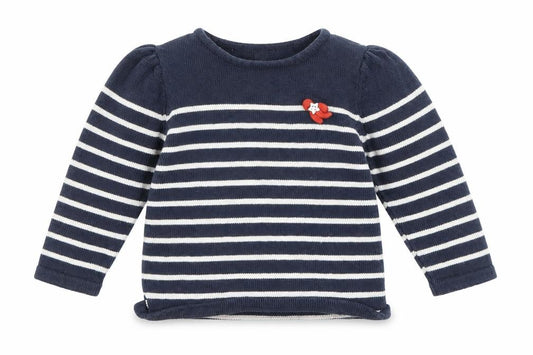 Front view of Vertbaudet Baby Blue Spotted jumper, size 9-12, Months