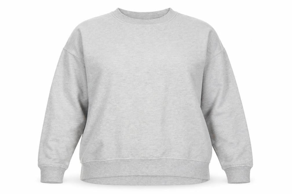 Front view of Fabric women’s grey pullover sweatshirt, size UK 14