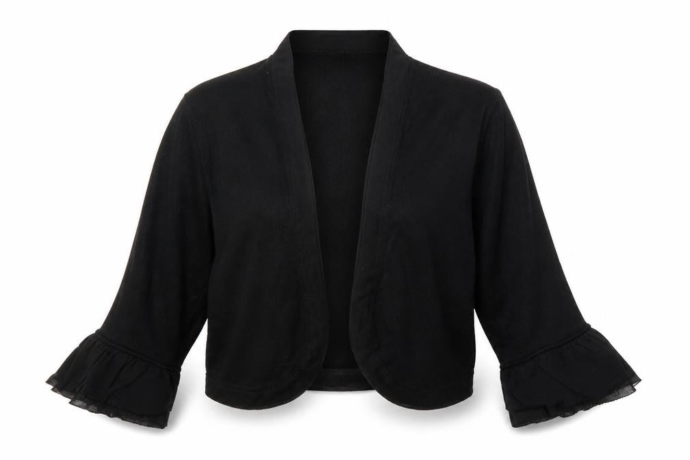 Front view of Coast women’s black wrap jumper, size M, - cropped