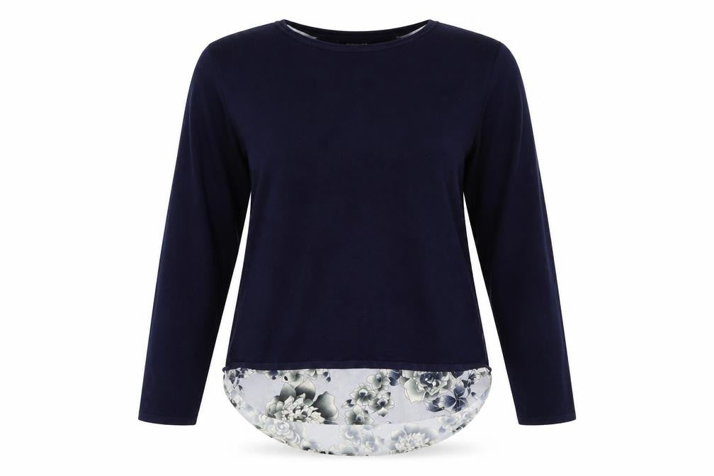 Front view of Bonmarché women’s blue jumper, size M, - shirt insert