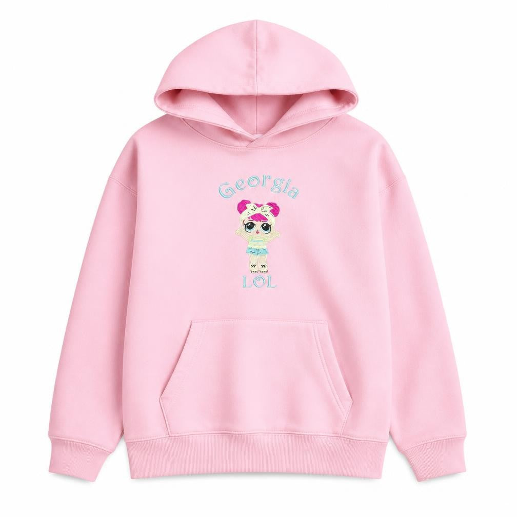 Front view of Cotton Ridge girls’ pink pullover hoodie, size 10-11, years