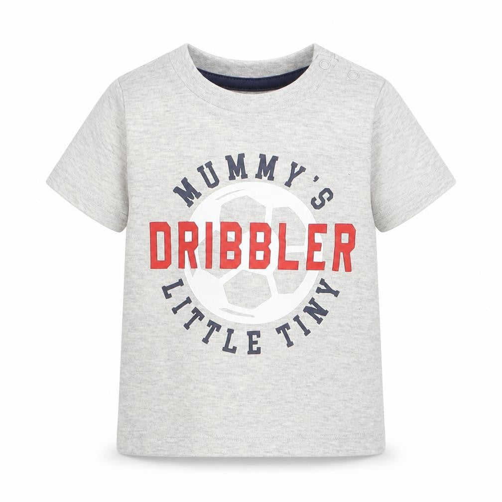 Fred & Flo Boys Grey   Basic T-Shirt Size 3-6 Months  - Mummy's Little Tiny Dribbler Football