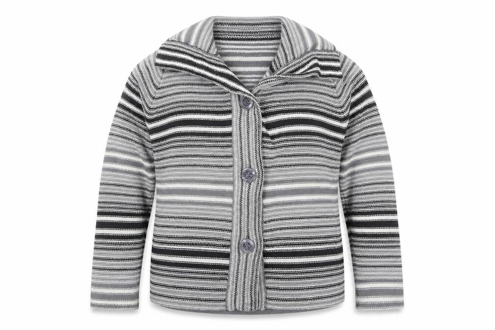 EWM Womens Grey Striped Knit Cardigan Jumper Size 14