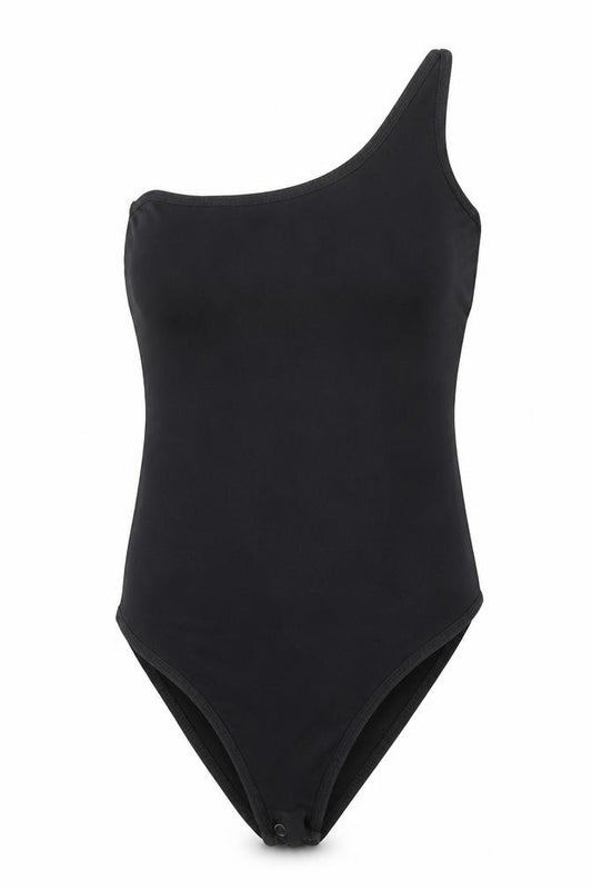 Front view of ASOS women’s black bodysuit one-piece, size UK 8