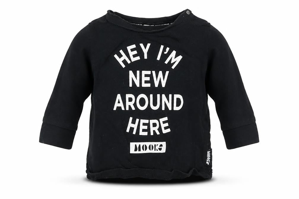 Front view of MOOKS boys’ black basic t-shirt, size 3-6, months