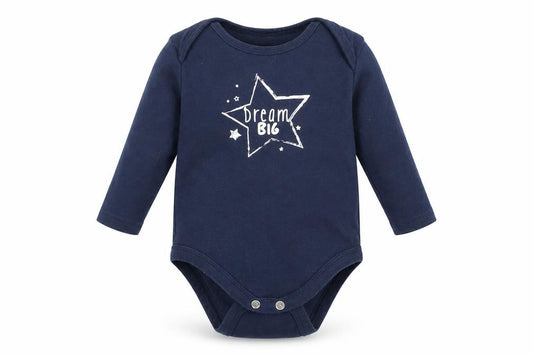 Front view of Matalan boys’ blue babygrow one-piece, size 3-6, months
