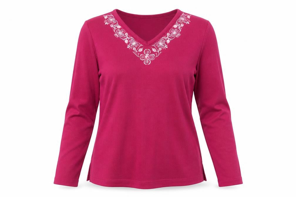 Front view of Bonmarché women’s pink knit jumper, size S