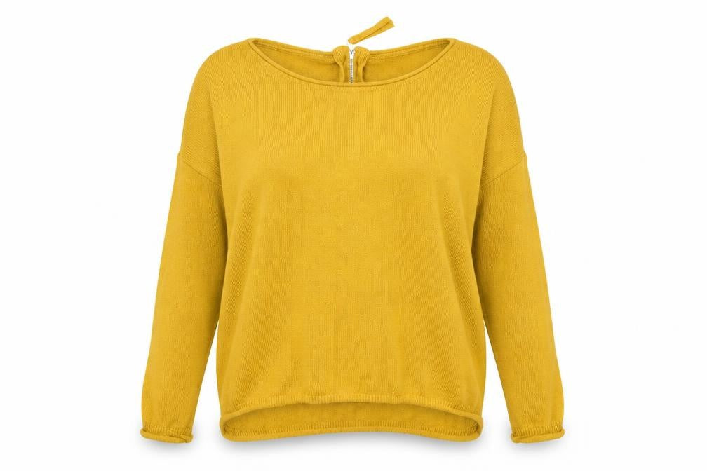 Front view of H&M women’s yellow knit jumper, size S
