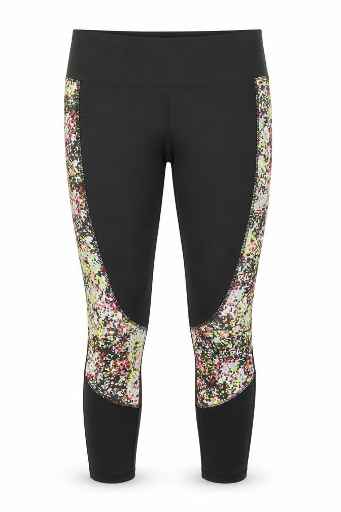 Front view of WorkOut women’s black spotted compression leggings, size S, 26-inch leg