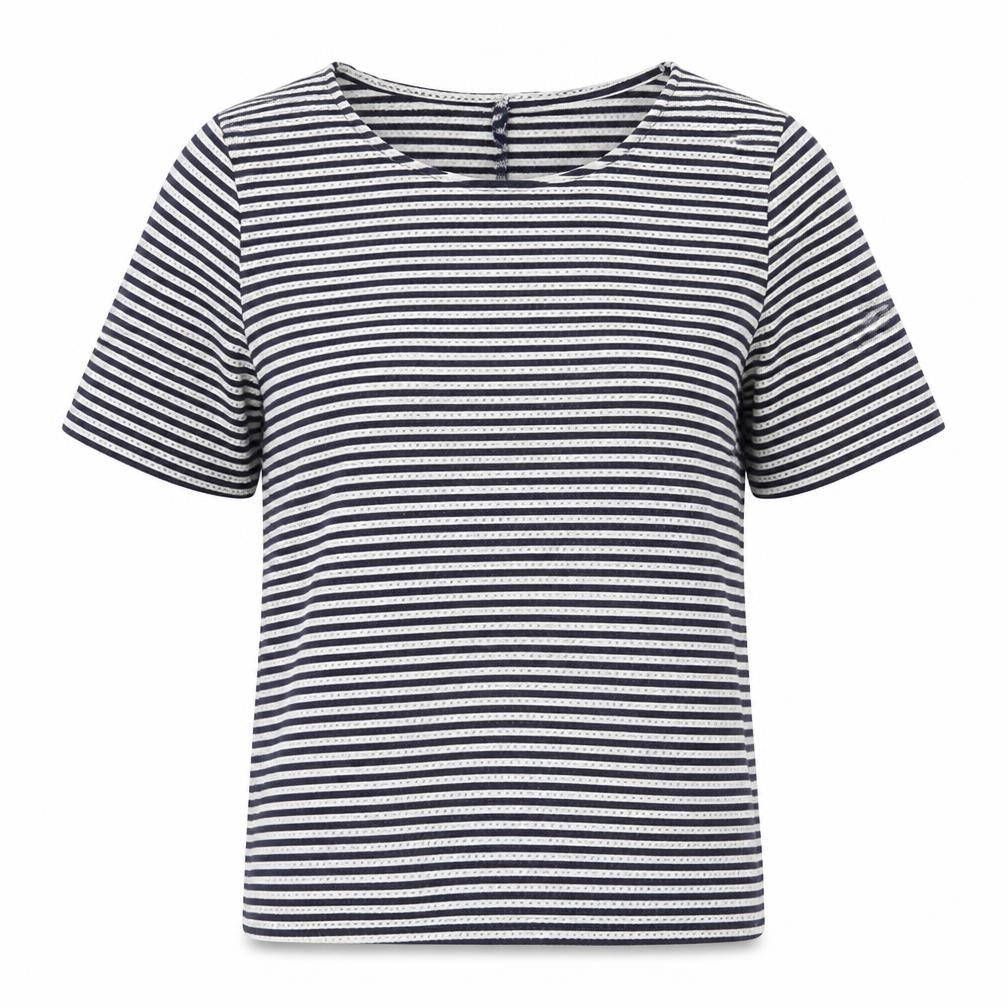 Front view of Next women’s blue striped basic t-shirt, size UK 8
