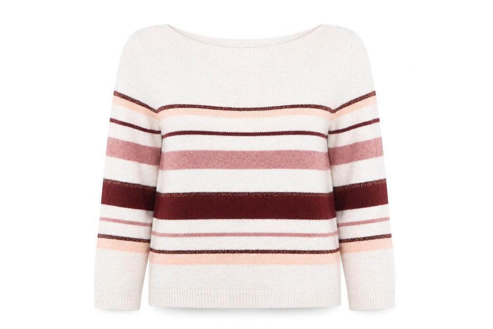Front view of Peacocks women’s multicoloured striped jumper, size M