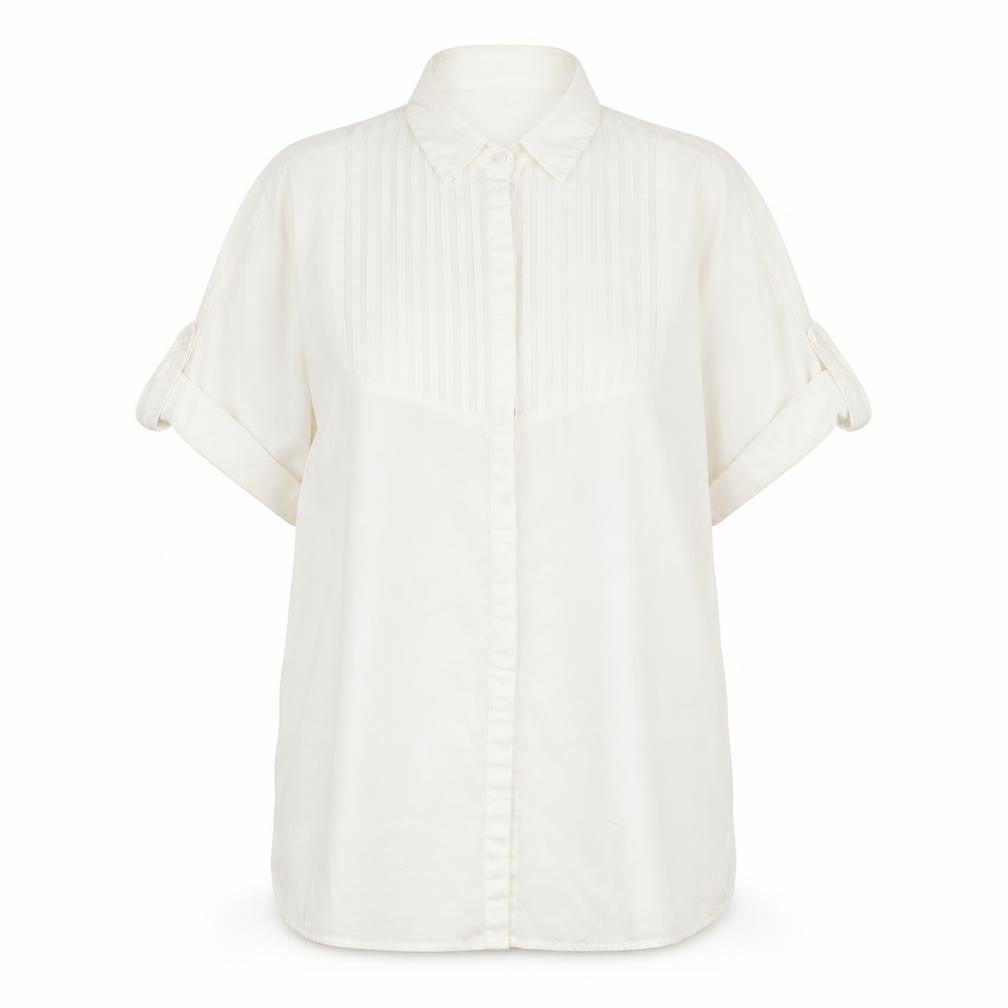 Front view of Nougat women’s white basic button-up, size UK 4