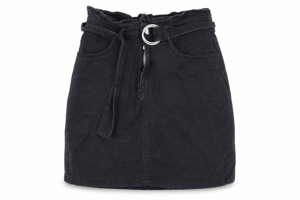 Front view of Divided by H&M women’s black mini skirt, size UK 6