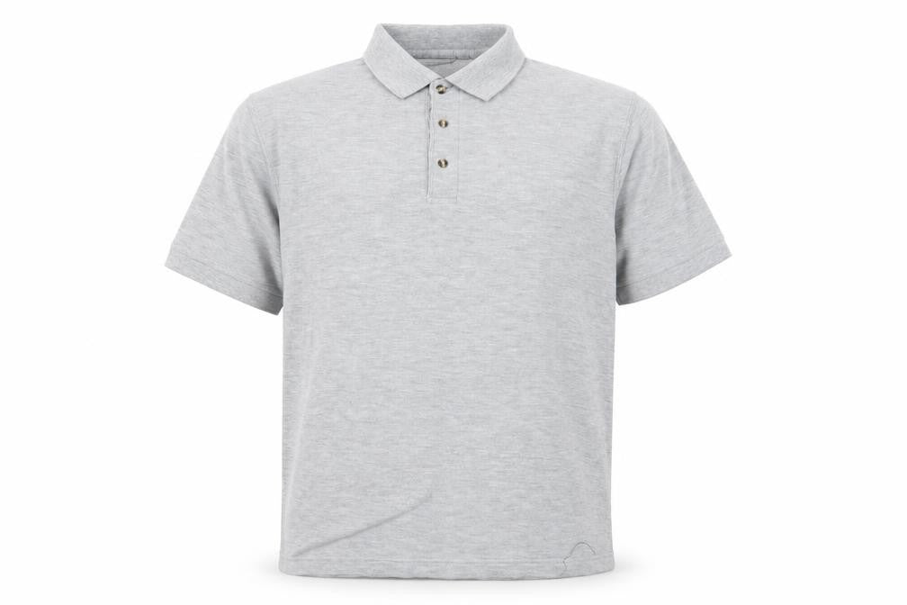 Front view of St Bernard men’s grey polo, size L