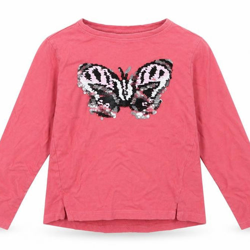Vertbaudet Girls Pink Animal Print  Basic T-Shirt Size 6 Years